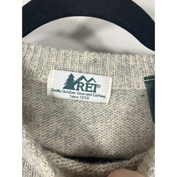 Vintage REI 100% Shetland Wool Crew Neck Sweater Beige Mens Medium Outdoor - Picture 6 of 10